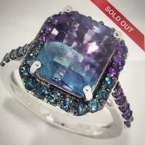 5.68ctw Bi-Color Fluorite, Topaz & Amethyst Ring